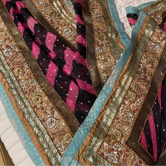Pakistani Black Gold Pink and Blue Shalwar Kameez - Picture 15 of 15